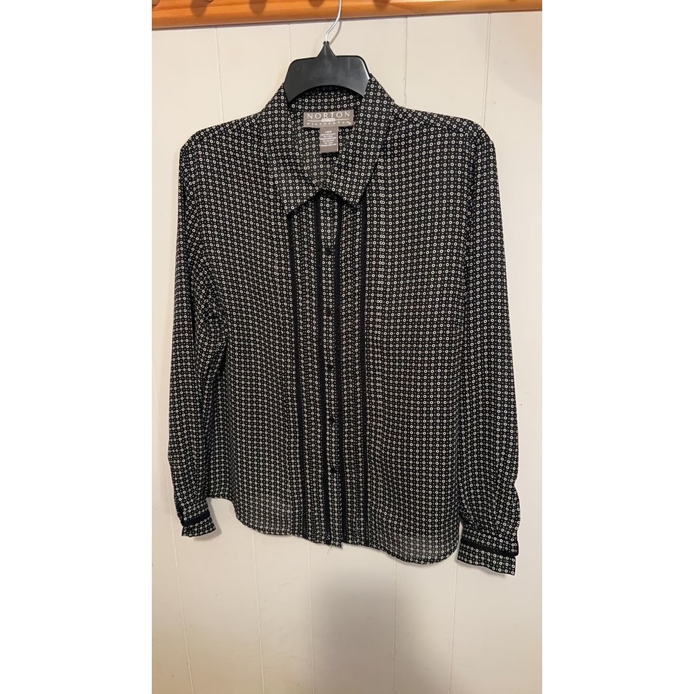 Norton McNaughton Petites Black and White Patterned Sheer Blouse